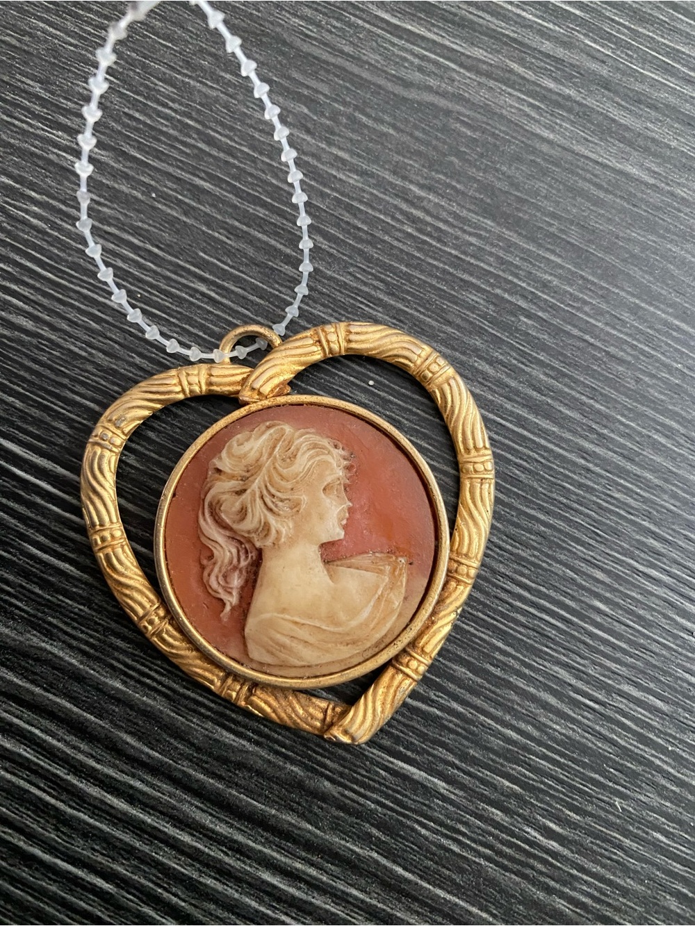 Gold Heart Cameo vintage Pendant